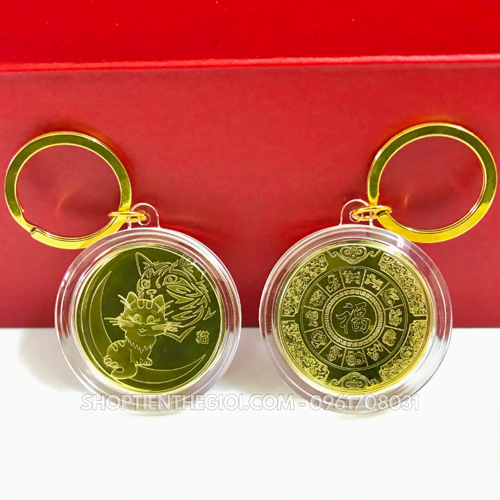 Móc Khóa Xu Con Mèo Vàng 